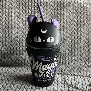 Killstar Magic Spice Cat Cup Bag (Black, Purple) Silver Strap Purse